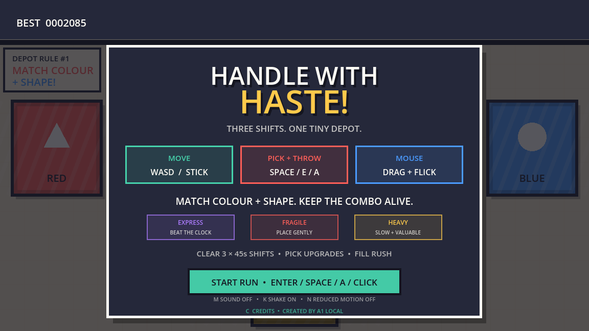 Handle With Haste title screen